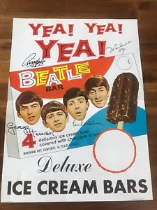 The Beatles 1965 John Lennon Paul McCartney Ice Cream Signed Milk Bar Poster - Picture 1 of 8