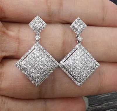 1.35 Ct Simulated Cut Diamond Wedding Drop Dangle Earrings 925 Sterling Silver - Image 1 of 4