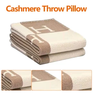 khaki Wool Cashmere Throw Plaid Blankets pillow Sofa Bedding Shawl Xmas Gifts UK - Picture 1 of 9