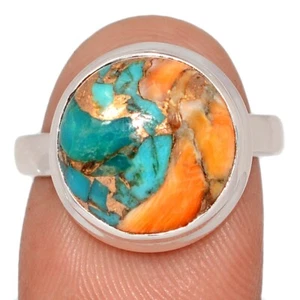 Composite Spiny Oyster & Arizona Turquoise 925 Silver Ring Jewelry s.8 CR70086 - Picture 1 of 1