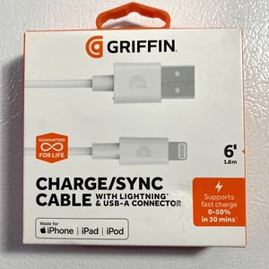 NEW Griffin USB-A Connector Charge / Sync Cable - 6FT - White - Zdjęcie 1 z 12