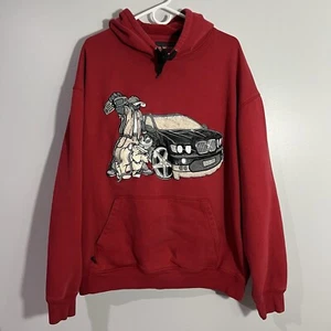 Vintage Y2K Hard Knocks Denim Rap Hip Hop Red Pullover Sweatshirt Hoodie Mens XL - Picture 1 of 11