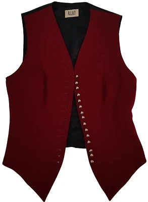 🌹OJAY WOMEN TUXEDO VEST WAISTCOAT SIZE 8 BLACK MAROON GOLD BUTTONED CROPPED🌹 - image 1 of 4