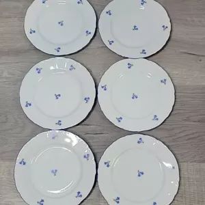 Juego de 6 platos de postre florales blancos y azules MZ CHECOSLOVAQUIA - Imagen 1 de 11
