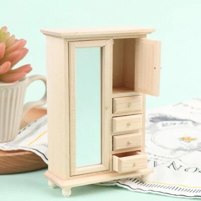 HEALERWORLD 1/12 Scale Dollhouse Miniature Plain Interior Furniture Wood Wardrobe Cabinet