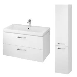 Badezimmermöbel Set Weiß Waschtischunterschrank 80cm & Hochhängeschrank 150cm - Bild 1 von 11