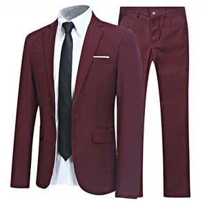 2PCS Men Suits Slim Fit Tuxedo Suits Solid Color Formal Blazer Jacket and Pants - Picture 1 of 39