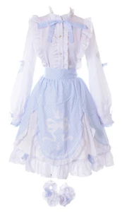 MN-114 Love Nikki Blanc Bleu Lolita Blouse Jupe Nœud 5-Pièces Costume Cosplay - Bild 1 von 10