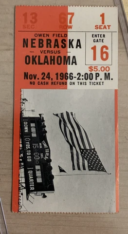 1966 Oklahoma Sooners Nebraska Cornhusker Football Ticket Stub OU Norman Lincoln Cover