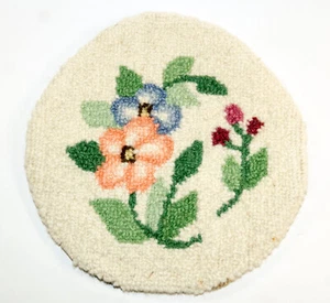 Vintage 1960's Flora's Hand Hooked Miniature Rug 100 Percent Wool Canadian Art - Picture 1 of 5