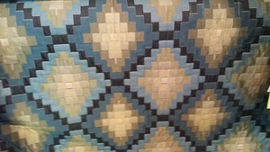 QUILTED HARLEQUIN BLUE OLIVE GOLD WOVEN UPHOLSTERY FABRIC - Picture 1 of 4