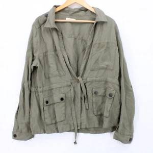 MAKERS OF DREAMS Military Jacket Women Brown One Button Front Multi Pocket Large - Picture 1 of 9