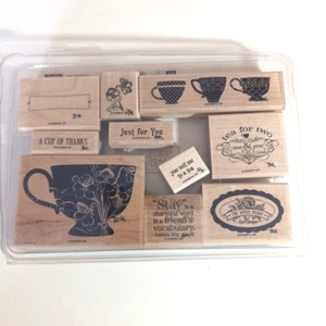 Juego de 10 sellos de goma montados Stampin Up Tea Shoppe citas taza flor amigo - Imagen 1 de 6
