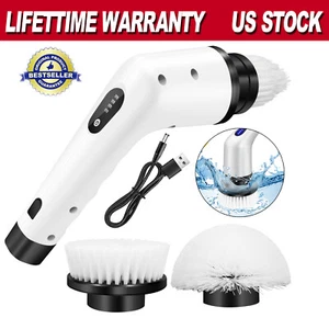 Electric Cordless Cleaning Brush With 3 Head 2 Speed Adjustment Waterproof White - Picture 1 of 21