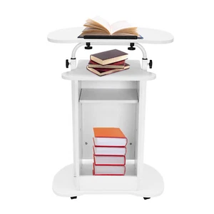 Lecterns & Podiums Portable Mobile Standing Laptop Cart, Sit Stand Desk, White - Picture 1 of 24