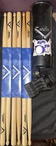 3 NEW Pair VATER SESSION Hand Select Hickory Wood Tip Drum Sticks & Caddy Holder - Picture 1 of 8