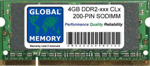 4GB (1 X 4GB) DDR2 667MHz PC2-5300/800MHz PC2-6400 200-PIN Sodimm Portable RAM