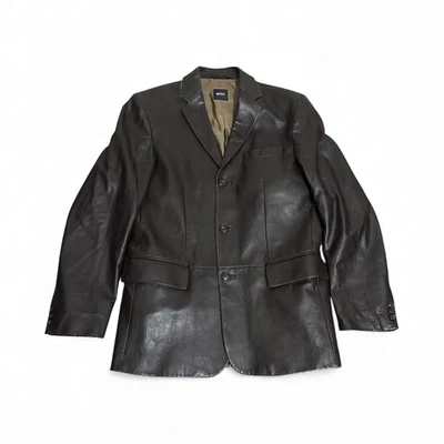 Hugo Boss Leather Jacket Mens Medium 48 Brown Lambs Leather Cutes Vintage Button - Image 1 of 4