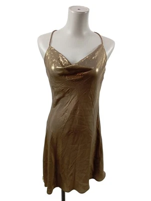 ZARA Robe à bretelles Dames Robe T EU 38 doré élégant - Photo 1/4