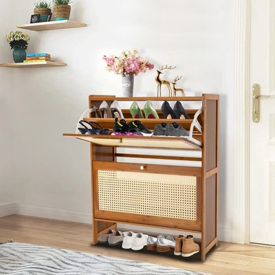 Ротанговый обувной шкаф 2 выдвижных ящика стойка для хранения обуви органайзер для прихожей дома - Изображение 1 из 4