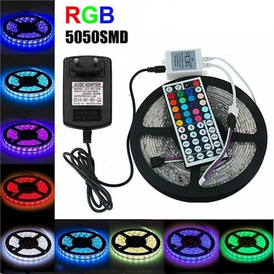 STRISCIA A LED SMD 5050 RGB IP65 1-5 METRI BOBINA CON ALIMENTATORE E TELECOMAND - Immagine 1 di 4