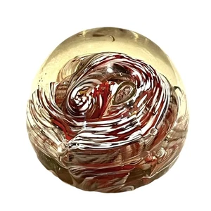 Hand Blown Glass Paperweight Ball Ribbon Candy Art Spiral Red White Blue 2.5"  - Picture 1 of 4