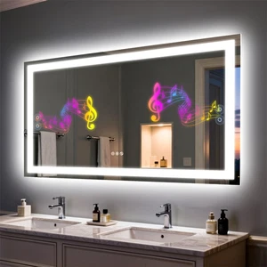 Espejo de baño LUVODI Bluetooth LED retroiluminado inteligente espejo de maquillaje de pared regulable - Imagen 1 de 23