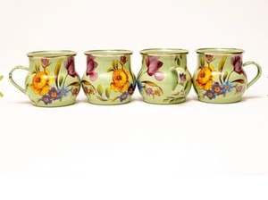Taza/taza 4 MacKenzie Childs Flower Market borde dorado verde esmalte 16 oz. Nuevo - Imagen 1 de 5