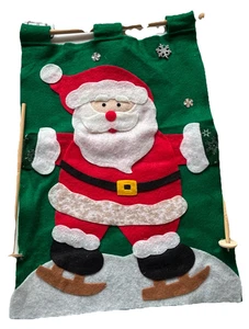 Christmas Scroll Felt Vtg Christmas Hanger Skiing Santa with Ski poles 9.5 x 15 - Picture 1 of 7
