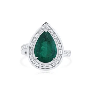 Natural Colombia Vivid Green Emerald Ring 4.57 Ct. Pear Shape Solid Gold GRS - Picture 1 of 10