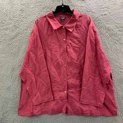 Camisa EILEEN FISHER Mujer 2X Blusa Abotonada Top Seda Lino Rosa Foto 1 de 4
