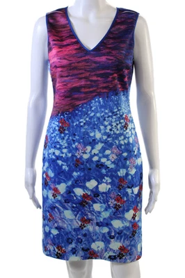 Vestido para mujer Clover Canyon estampado floral abstracto cuello en V rosa azul talla grande Foto 1 de 4