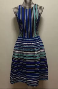 CUE SLEEVELESS BLUE MULTI STRIPE FIT & FLARE DRESS Size 10 Made In Australia S88 - Picture 1 of 6