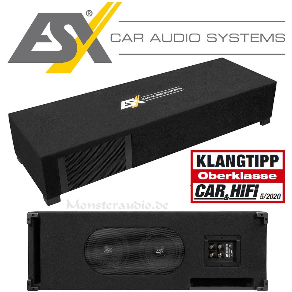 ESX 600 Watt Dual-Bassreflex Subwoofer Flach Bassbox Auto DBX600Q 2 x 165mm Sub - Bild 1 von 2