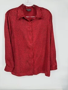 Notations Woman Sz L VTG Blouse Shirt Satin Print Asian Red Holidays Very Pretty - Picture 1 of 9