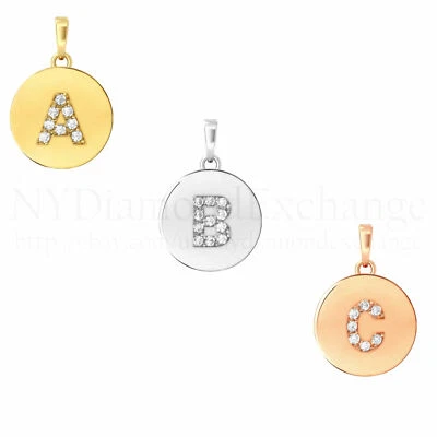 Colgante inicial letra A-Z oro macizo 14K 9 mm dije diamante simulado 1/5tcw Foto 1 de 4