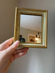 Vintage Gold Wood Framed Miniature Wall Mirror With Hanging Hardware - Picture 1 of 7