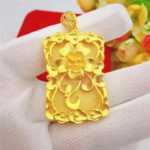 Fashion K Yellow Gold Plated Rectangle Fancy Flower Pendant For Necklace - Picture 1 of 6
