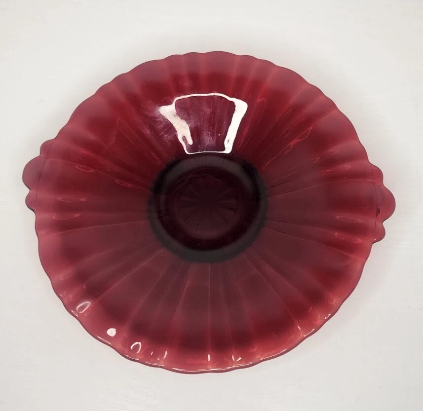VTG Old Cafe Royal Ruby Round Mint Tray Anchor Hocking Ridges Depression Glass - Image 1 of 4