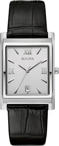 Bulova Herren Edelstahl 3-Zeiger Kalender Datum Quarz Uhr mit schwarzem Leder - Bild 1 von 3