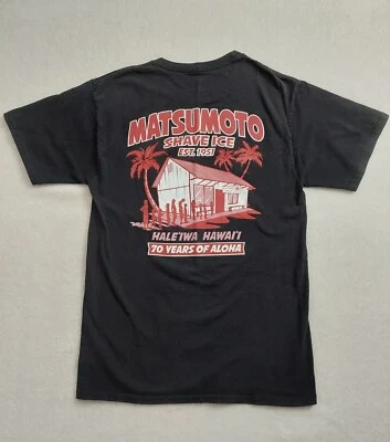 Camiseta Matsumoto Shave Ice Haleiwa Hawaii Hawaiiana Negra Hanes Camiseta Adulto Pequeña Foto 1 de 4