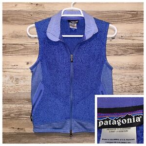 Patagonia Womens Small Vest Blue Full Zip Sleeveless Fleece Zip Pockets Logo