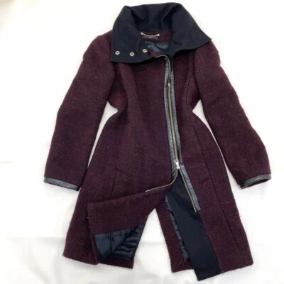 Hugo Boss Long coat Bordeaux Black 36 S Wool Leather from Japan - Image 1 of 4