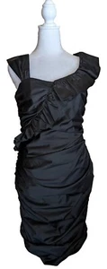 Flavio Castellani Damen-Satin ~ knielanges Kleid schwarz ~ Größe 44 ~ Neu mit Etikett $ 520 - Bild 1 von 8