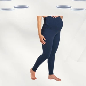 Ex Frugi Women's Maternity Roll Top Leggings in Blue Indigo (Defect) - Picture 1 of 4