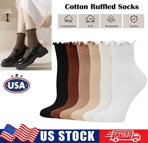 6× Cotton Ruffled Socks Ankle Socks Knitted Soft Ruffled Casual Women's Sock USA - Picture 1 of 22