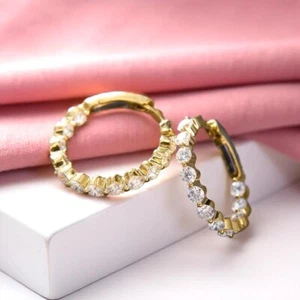 Women 14K Gold 2.00 Carat Certified Lab Grown Round Cut Diamond Yellow Earring - Picture 1 of 12