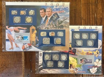 2002 Uncirculated Mint Set Postal Commemorative Society Coins & Stamps 2 Panels - Image 1 of 4