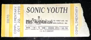 SONIC YOUTH 1990 Tour Concert Ticket Stub FIRST AVENUE Minneapolis - Picture 1 of 1