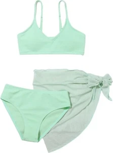 Girl's 3 Piece Swimsuit Sets Solid Spaghetti Strap Bikini Swimsuit Size 13-14Y - Picture 1 of 5